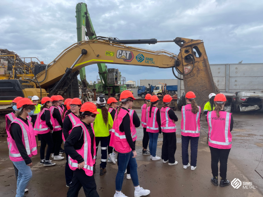 Students visiting Sims Metal site
